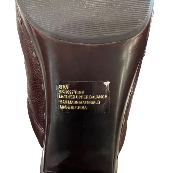 Y-NOT? brown leather gold studded heels mules 3 inch studded leather clogs - Picture 7 of 9